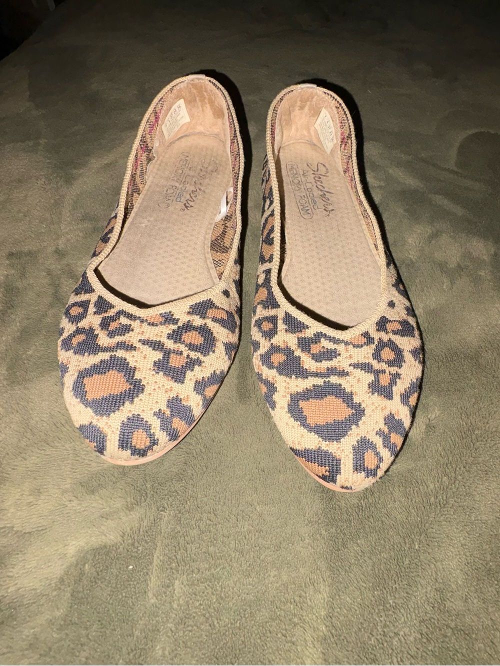 Skechers Women's Leopard Knit Pointed Flats - Taupe and Blue